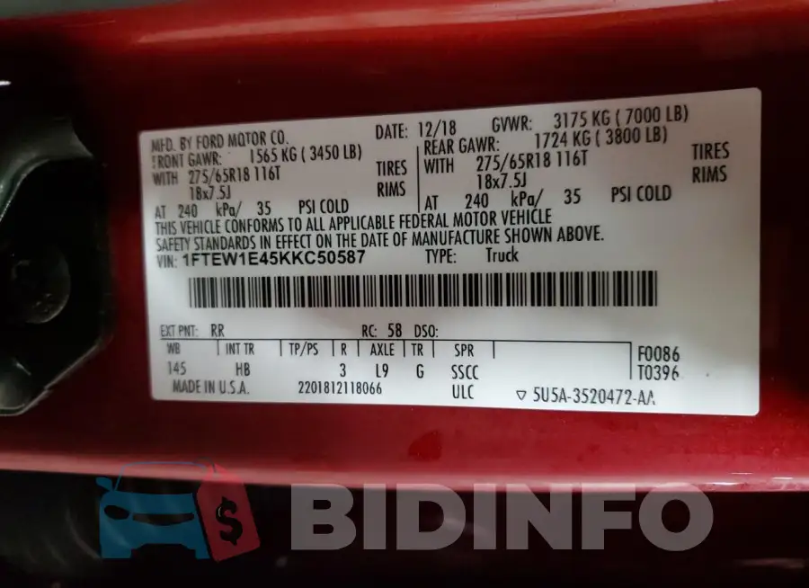 1FTEW1E45KKC50587 Photo# 12