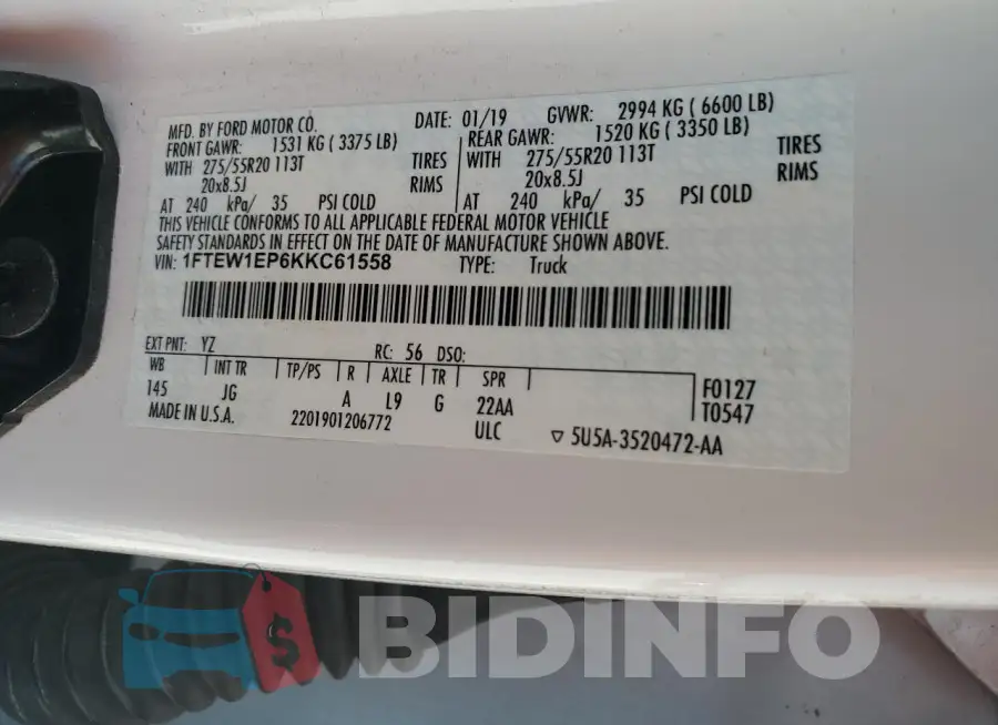 1FTEW1EP6KKC61558 Photo# 12