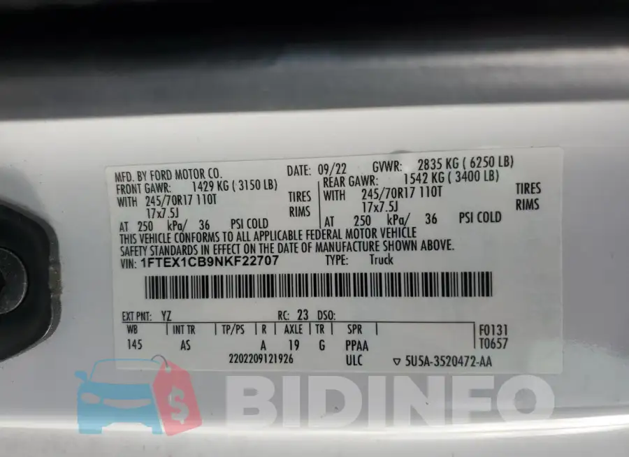 1FTEX1CB9NKF22707 Photo# 13
