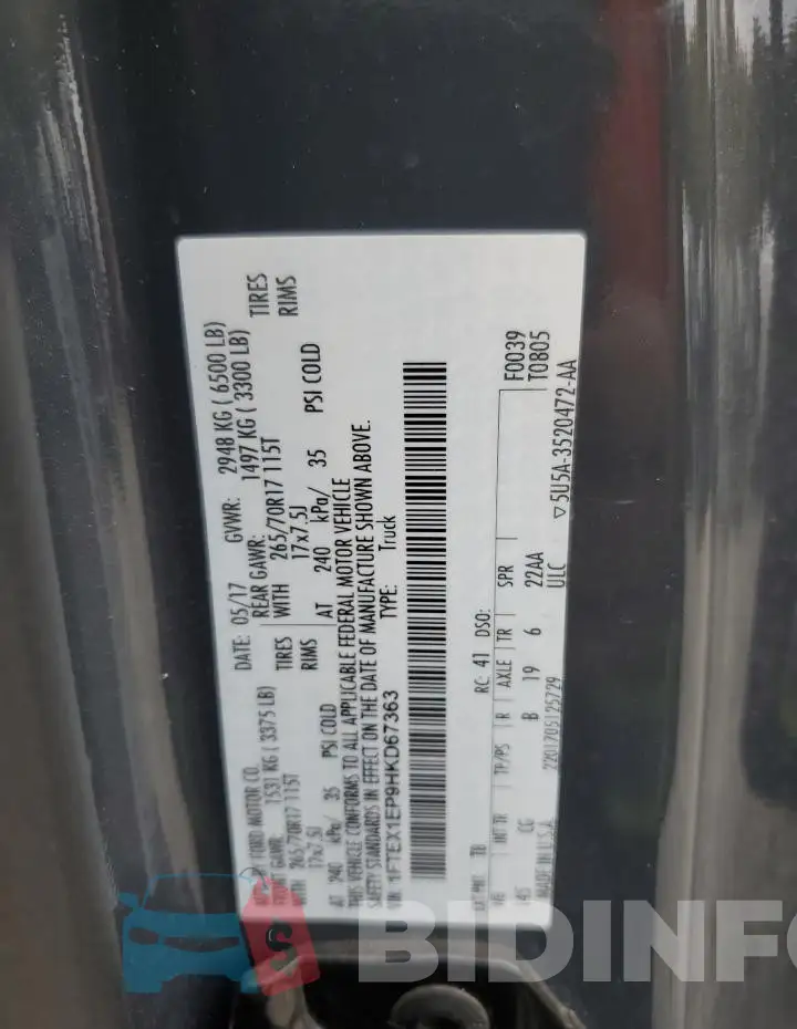 1FTEX1EP9HKD67363 Photo# 12