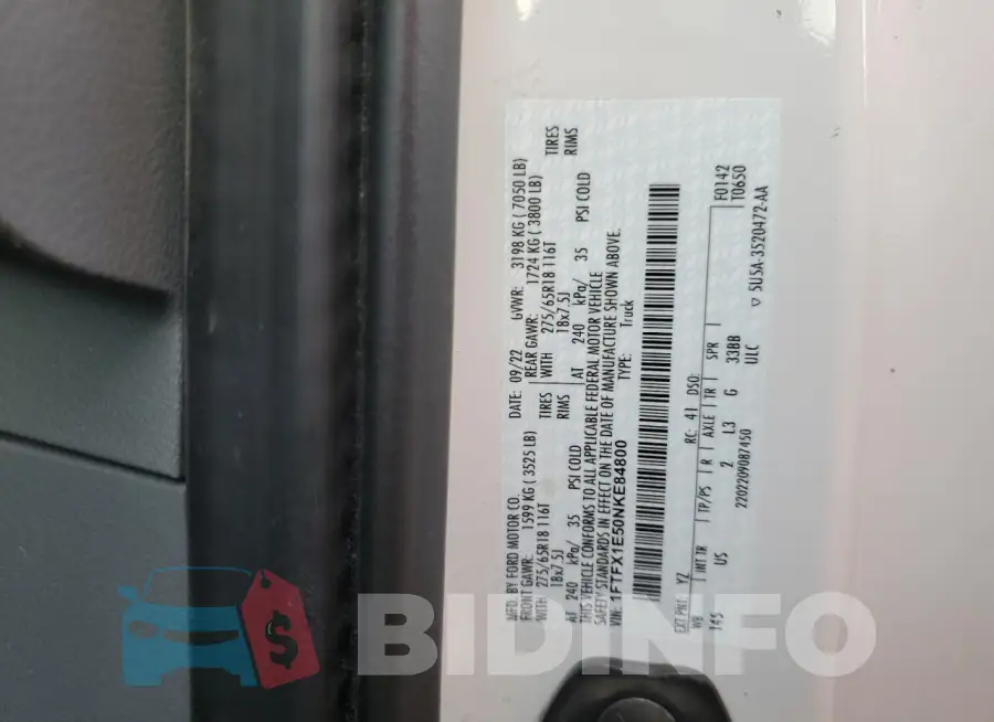 1FTFX1E50NKE84800 Photo# 12