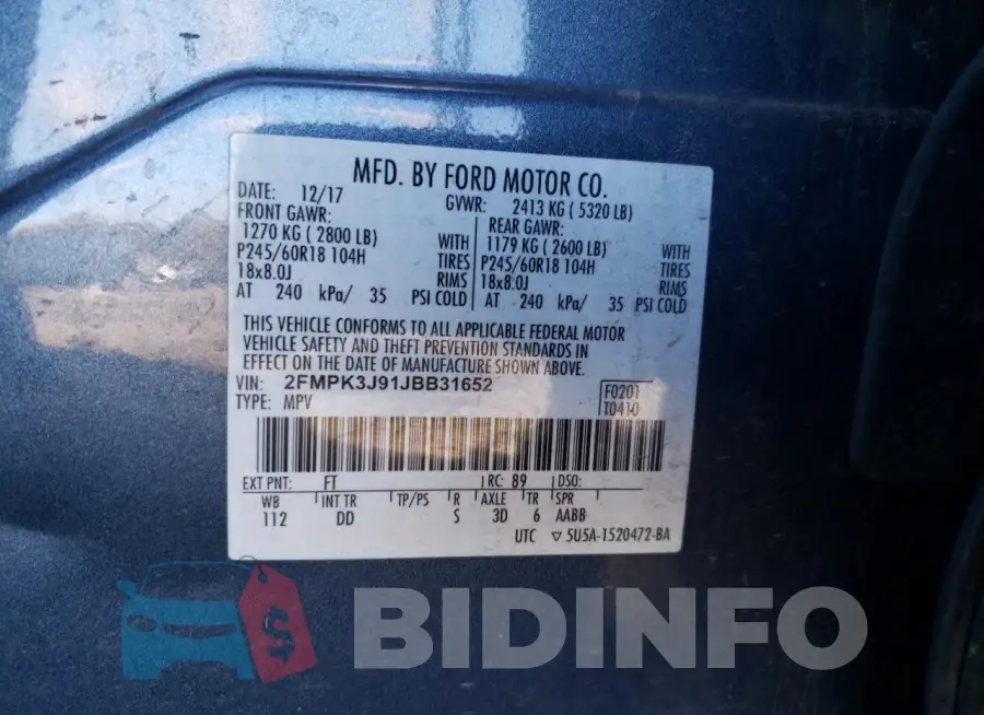 2FMPK3J91JBB31652 Photo# 14