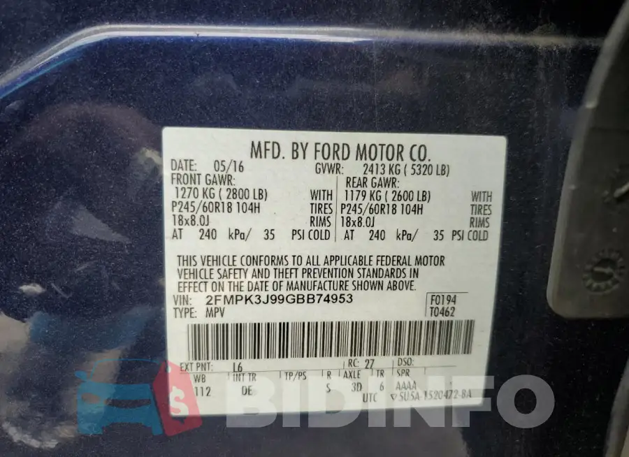 2FMPK3J99GBB74953 Photo# 13