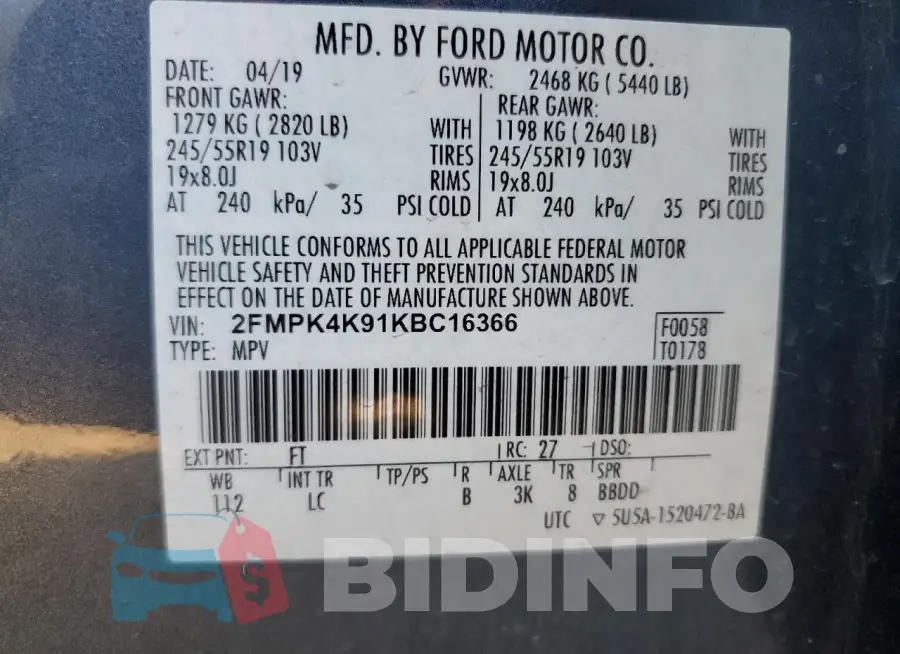 2FMPK4K91KBC16366 Photo# 14