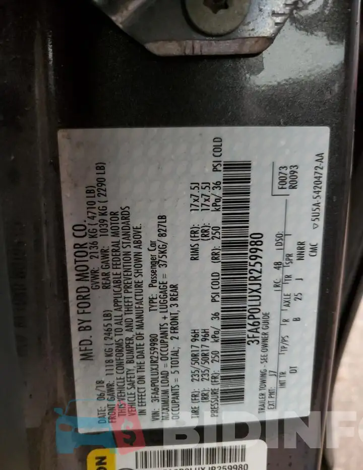 3FA6P0LUXJR259980 Photo# 12