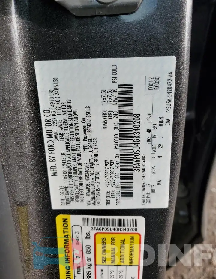 3FA6P0SU4GR340208 Photo# 12