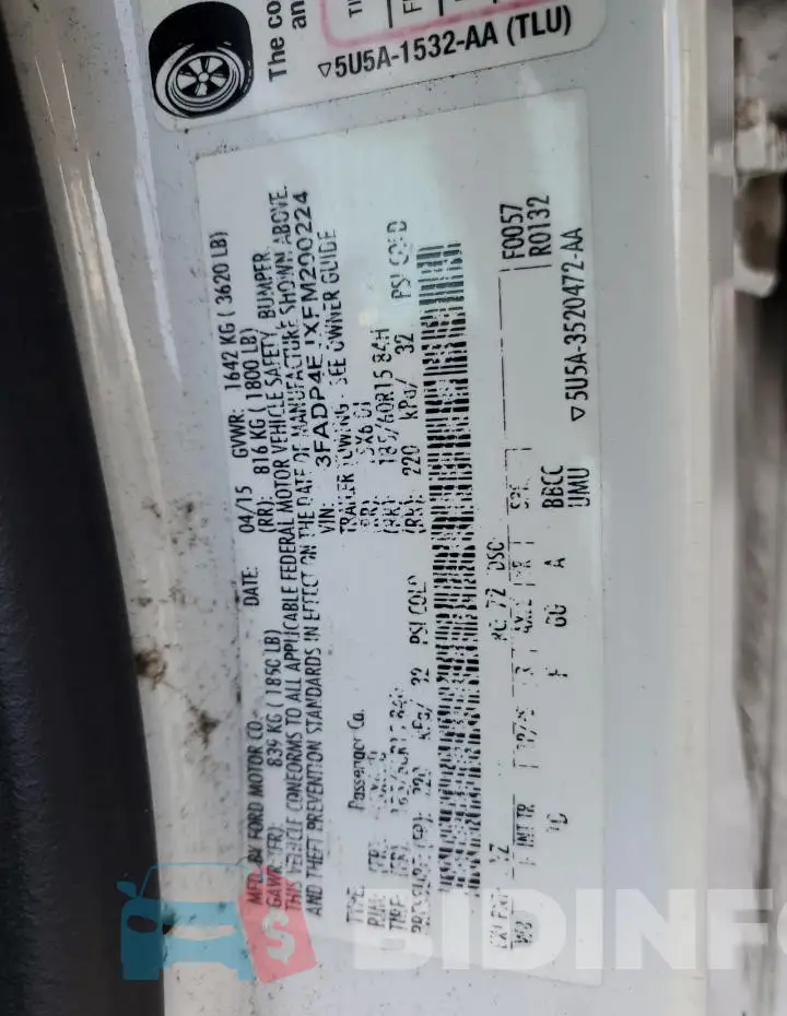 3FADP4EJXFM200224 Photo# 12