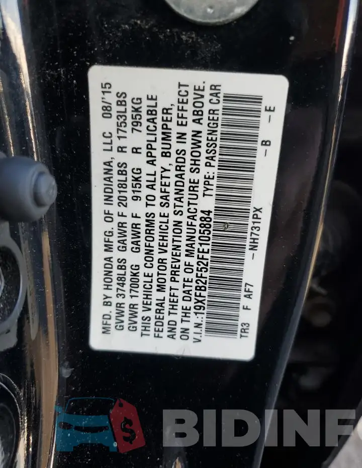 19XFB2F52FE105884 Photo# 12