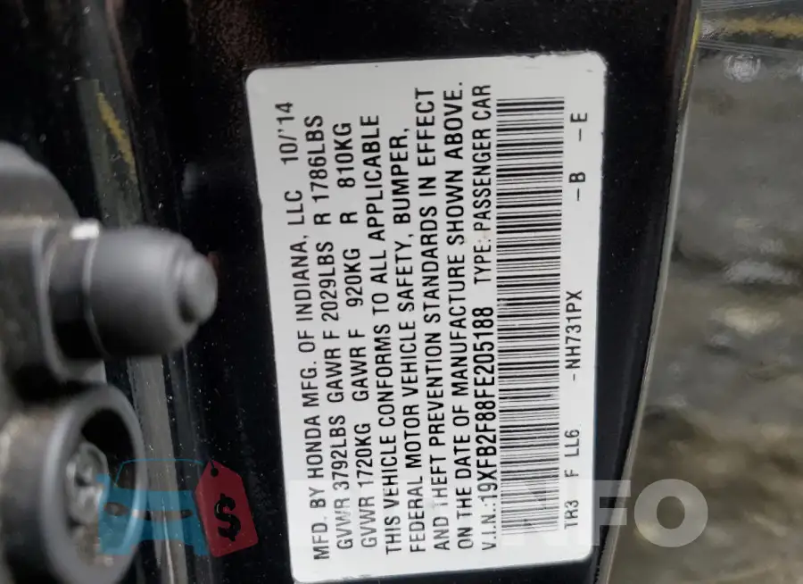 19XFB2F88FE205188 Photo# 12