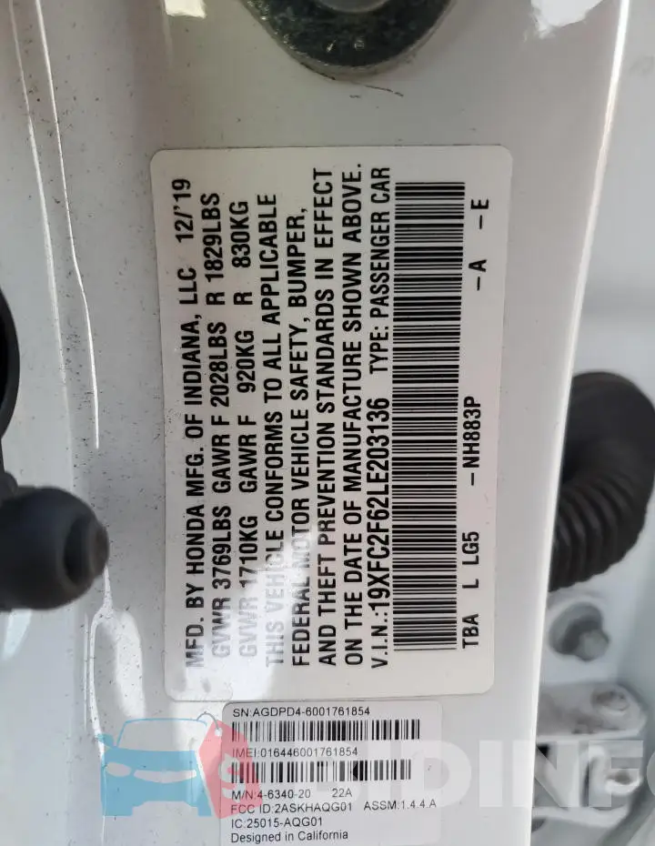19XFC2F62LE203136 Photo# 12