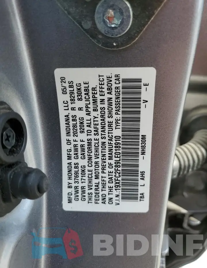 19XFC2F89LE018910 Photo# 12