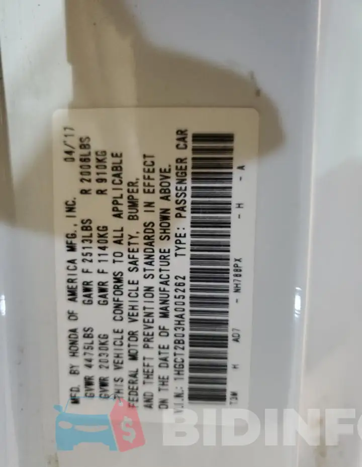 1HGCT2B03HA005262 Photo# 12