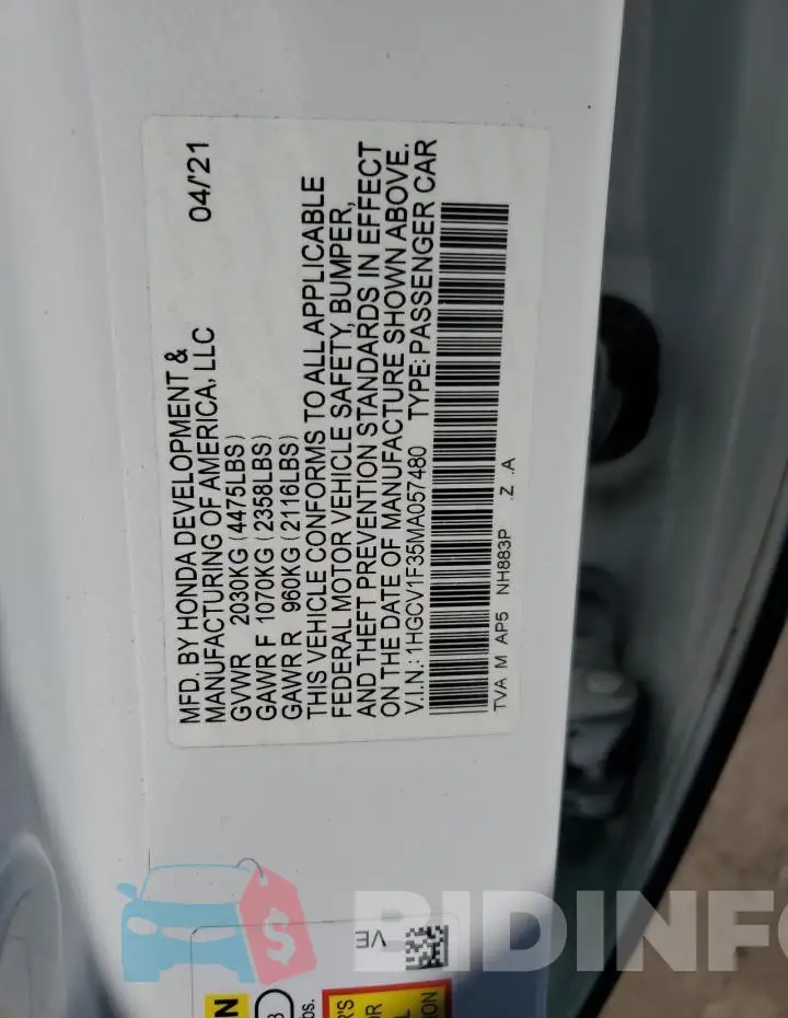 1HGCV1F35MA057480 Photo# 13
