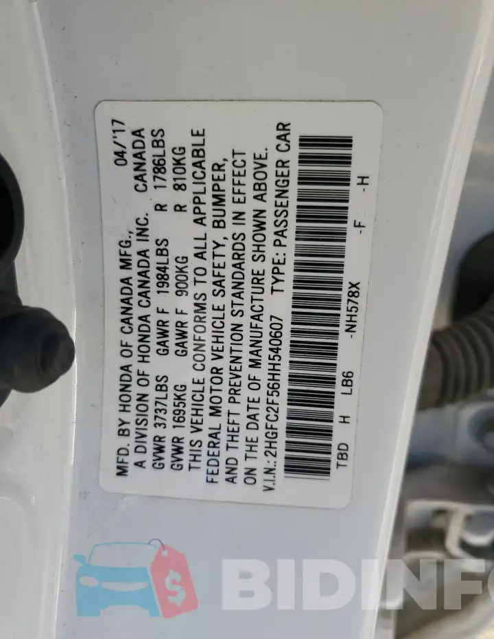 2HGFC2F56HH540607 Photo# 13