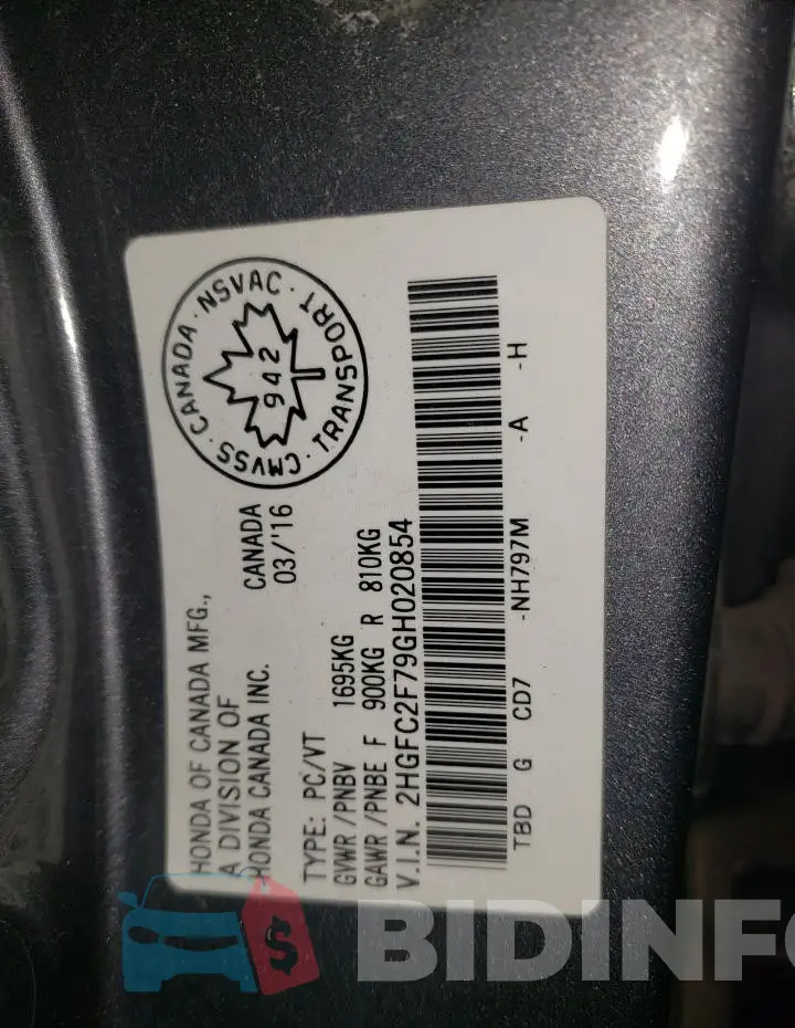 2HGFC2F79GH020854 Photo# 13