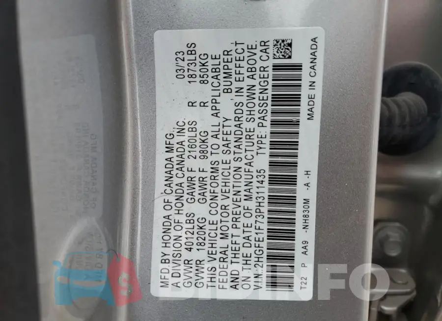 2HGFE1F73PH311435 Photo# 13