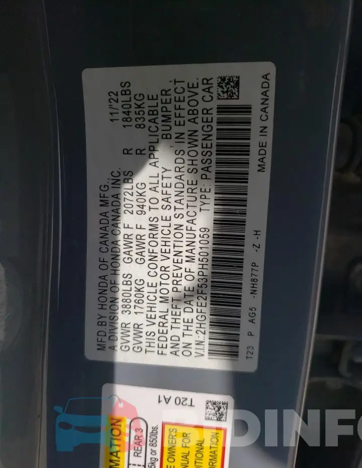 2HGFE2F53PH501059 Photo# 12