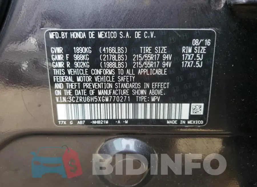 3CZRU6H5XGM770271 Photo# 13