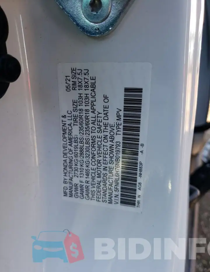 5FNRL6H76NB019793 Photo# 12