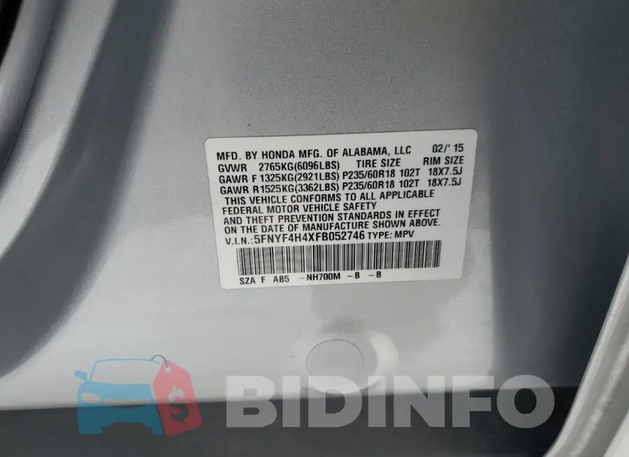 5FNYF4H4XFB052746 Photo# 13
