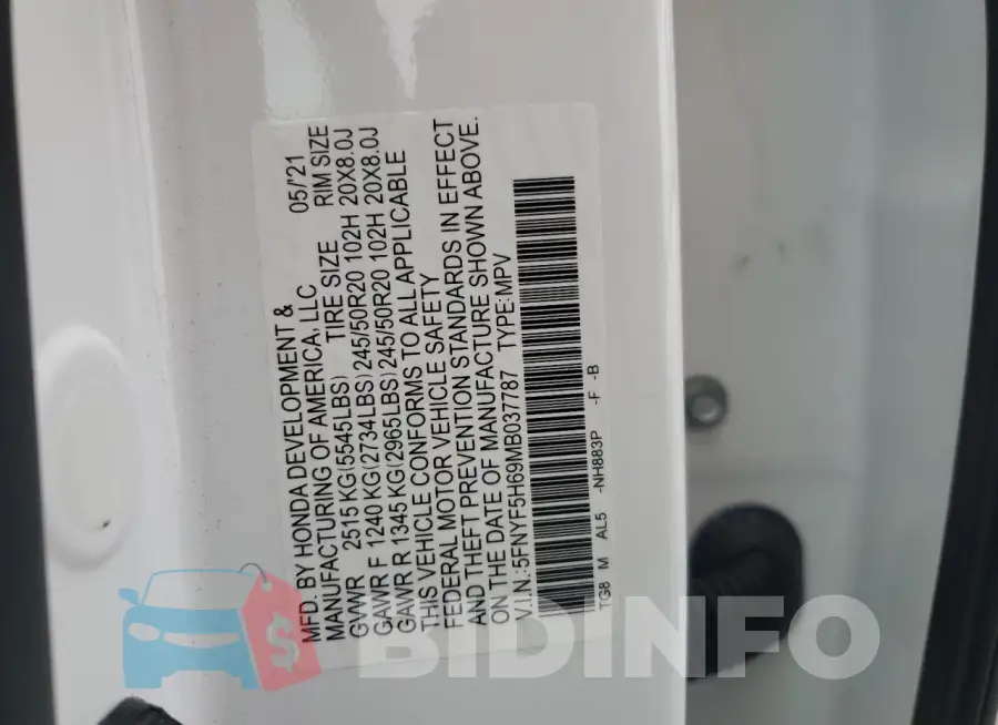 5FNYF5H69MB037787 Photo# 14