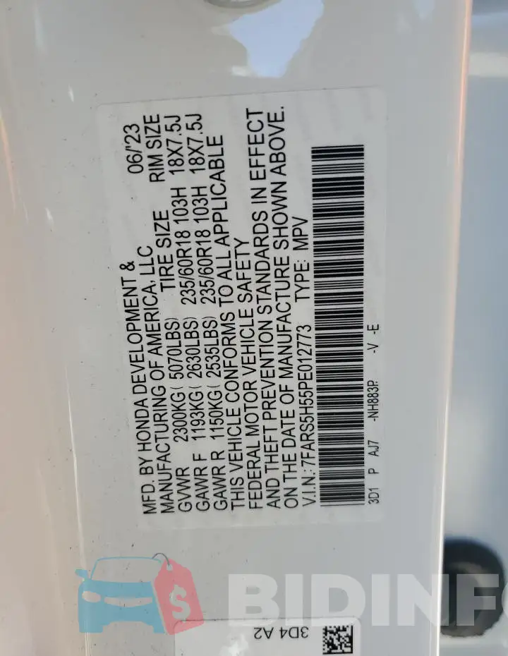 7FARS5H55PE012773 Photo# 12
