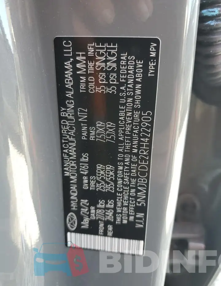 5NMJBCDE2RH422905 Photo# 13