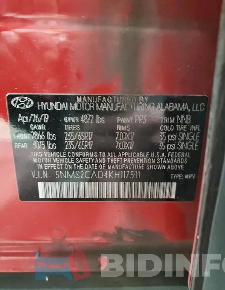 5NMS2CAD4KH117511 Photo# 13