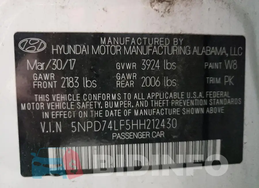 5NPD74LF5HH212430 Photo# 13