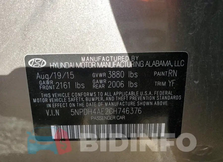 5NPDH4AE2GH746376 Photo# 12