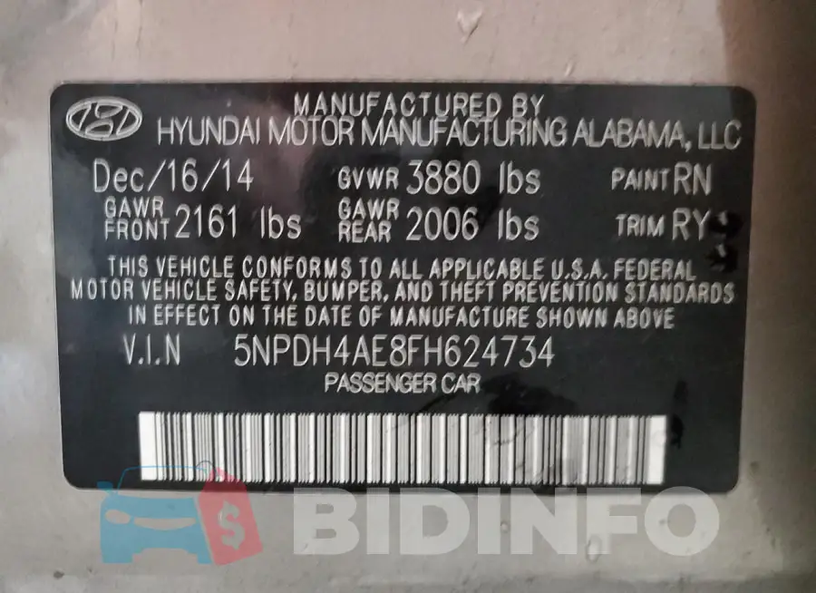 5NPDH4AE8FH624734 Photo# 12