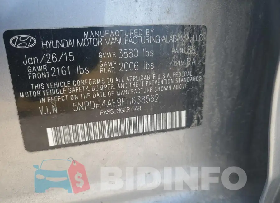 5NPDH4AE9FH638562 Photo# 12