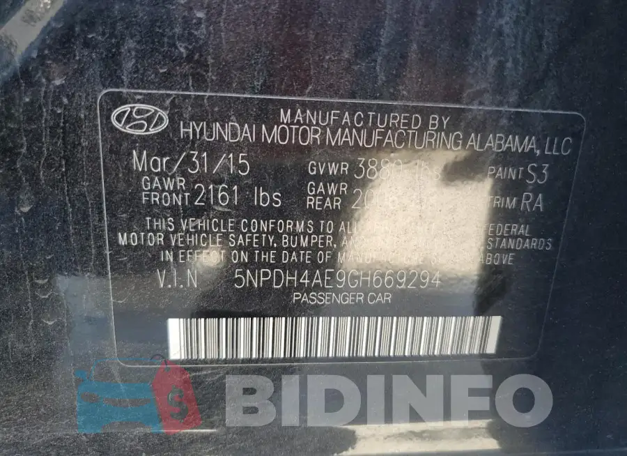 5NPDH4AE9GH669294 Photo# 12