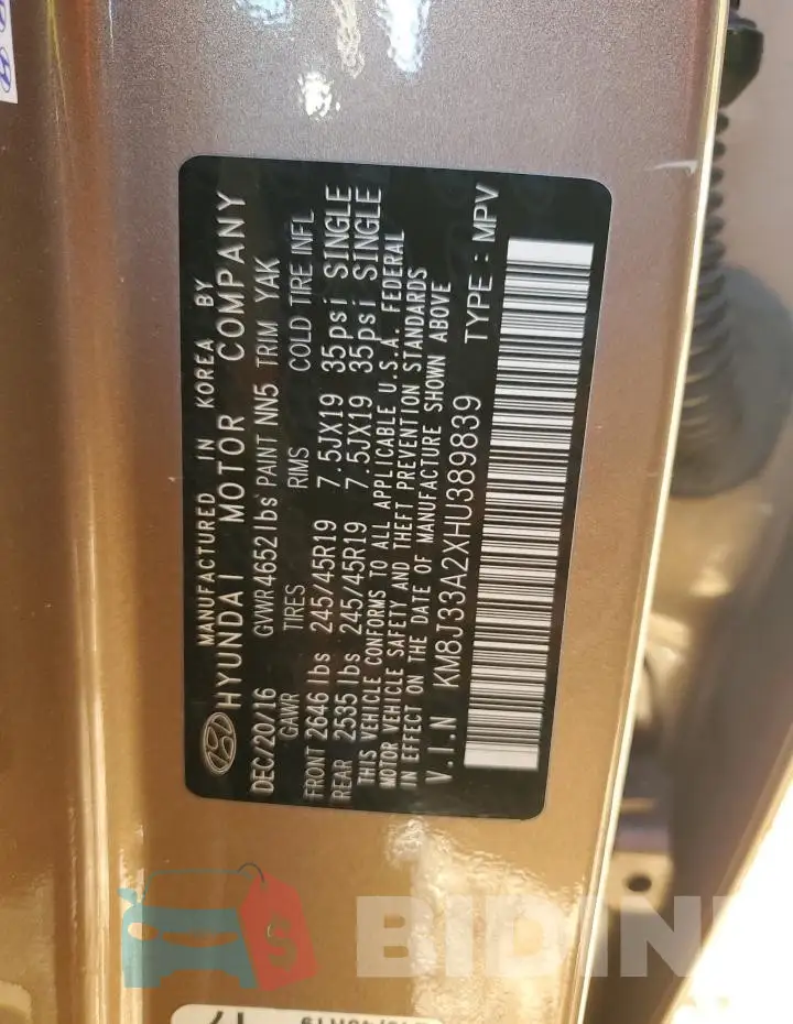 KM8J33A2XHU389839 Photo# 12
