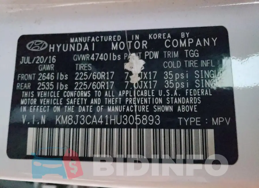 KM8J3CA41HU305893 Photo# 13