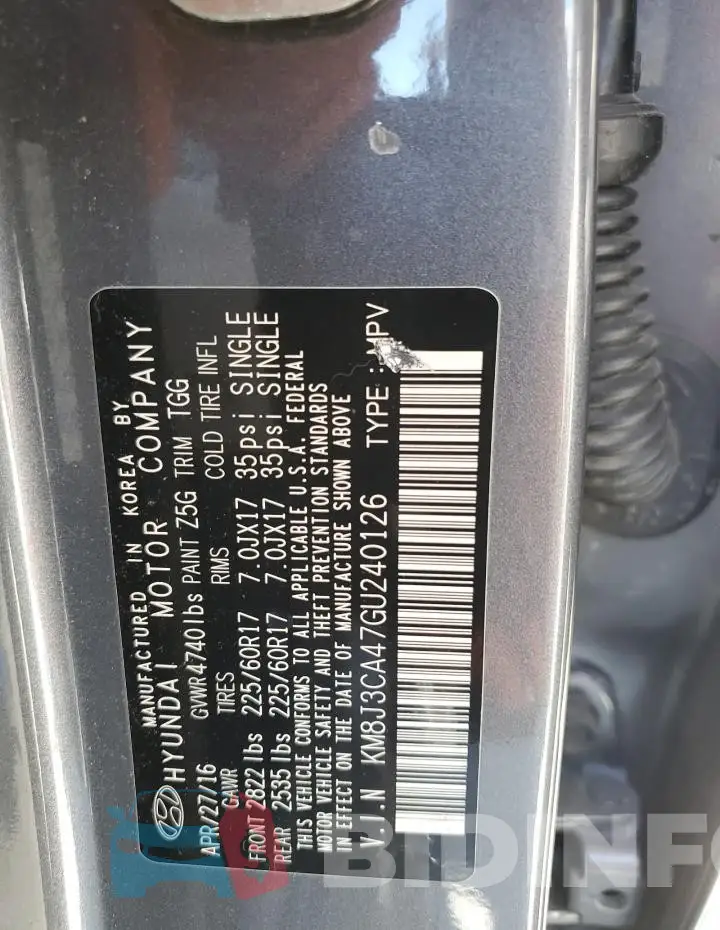 KM8J3CA47GU240126 Photo# 13