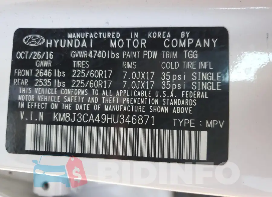 KM8J3CA49HU346871 Photo# 13