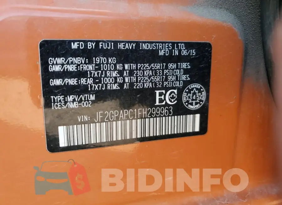 JF2GPAPC1FH299963 Photo# 13