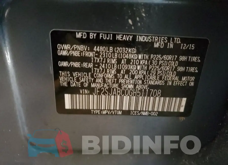 JF2SJABC0GH511708 Photo# 13