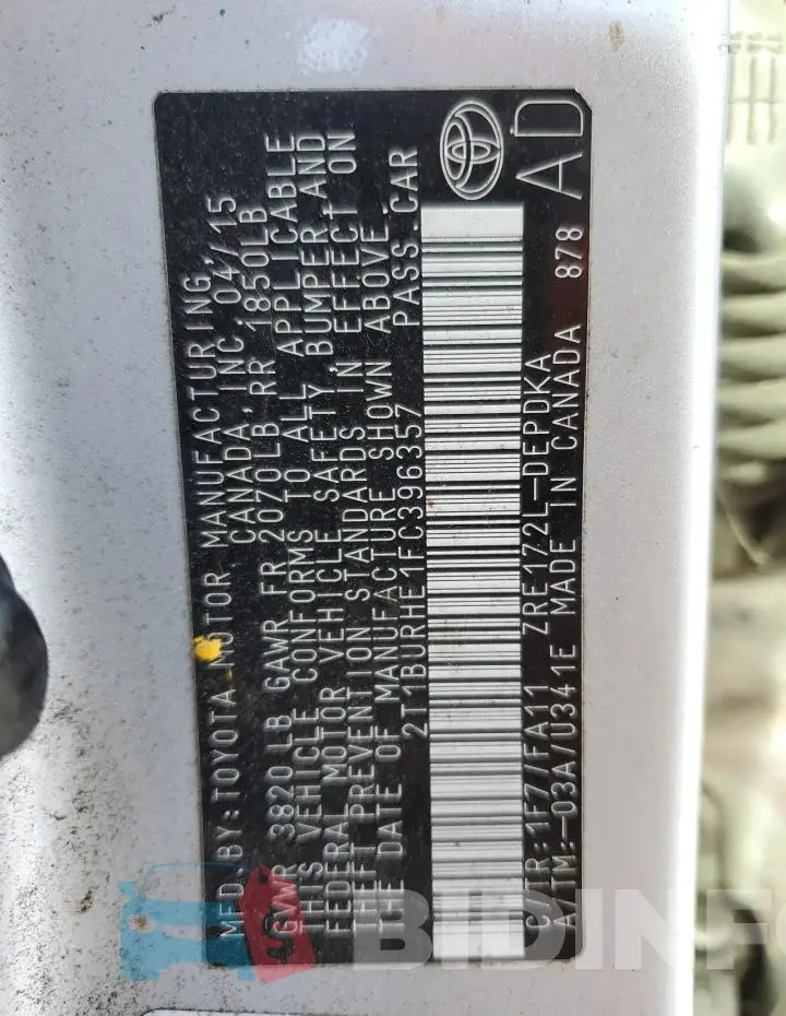 2T1BURHE1FC396357 Photo# 13