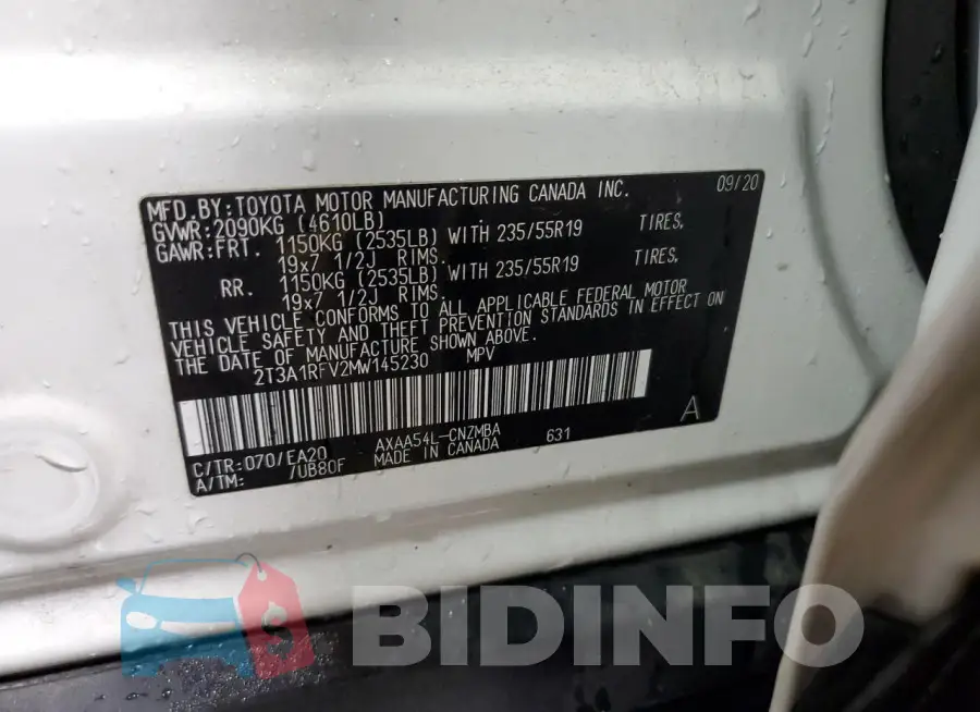 2T3A1RFV2MW145230 Photo# 12