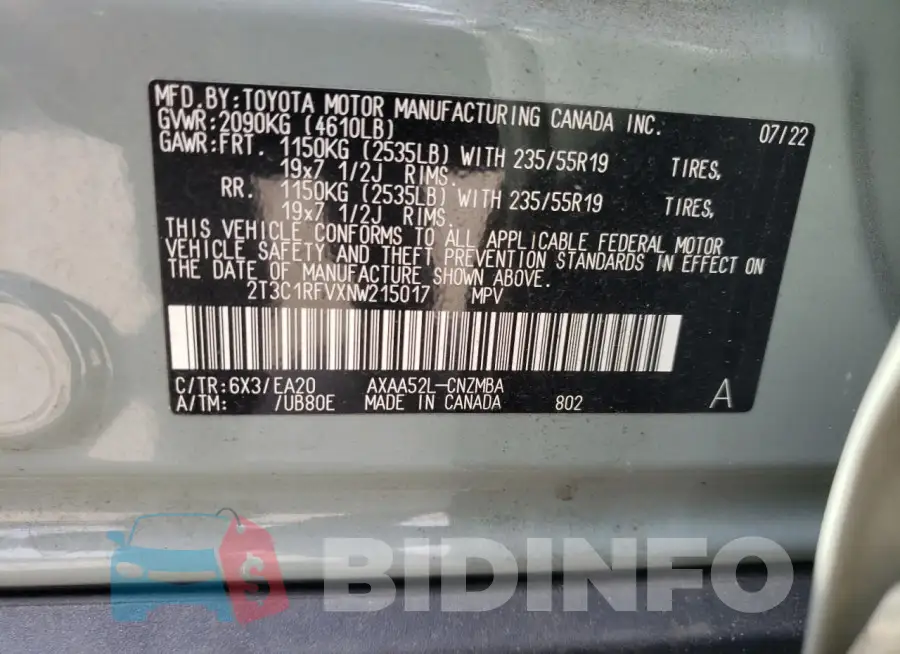 2T3C1RFVXNW215017 Photo# 13