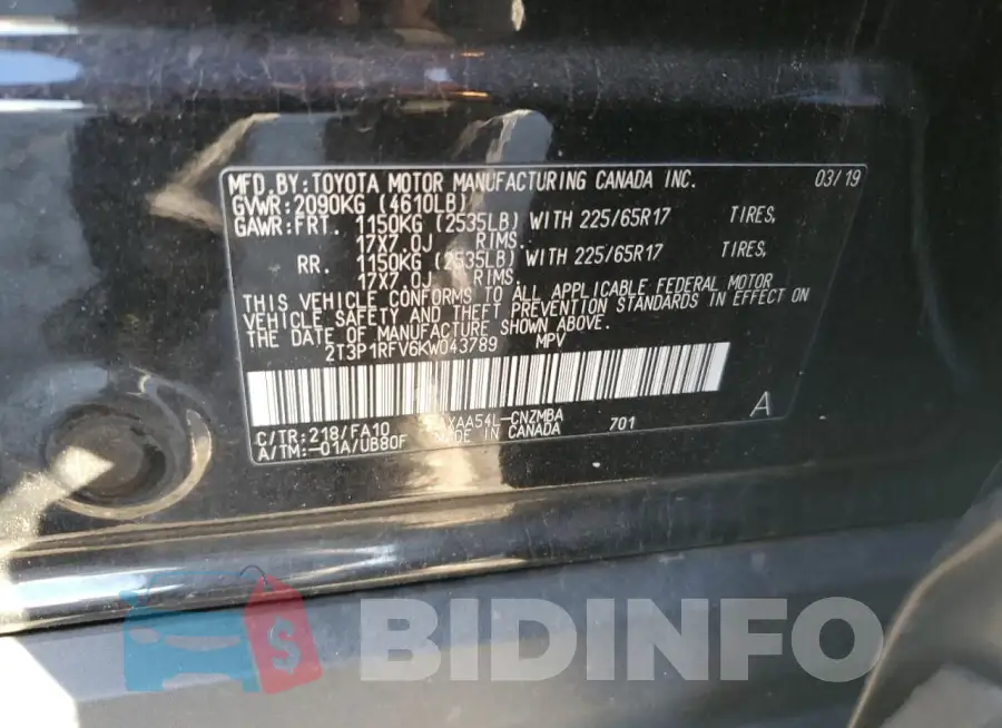 2T3P1RFV6KW043789 Photo# 13