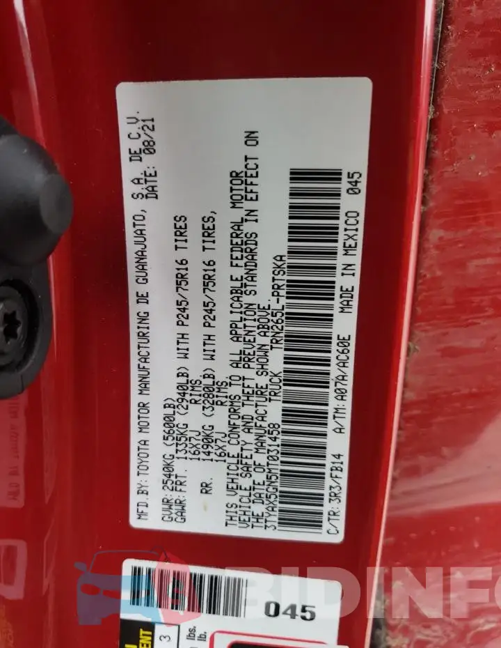 3TYAX5GN5MT031458 Photo# 12