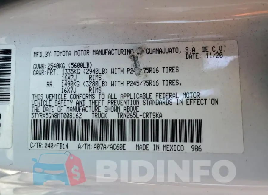 3TYRX5GN8MT008162 Photo# 12