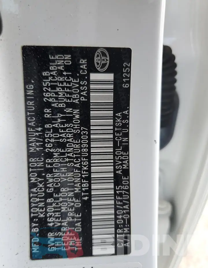4T1BF1FK6FU890037 Photo# 12