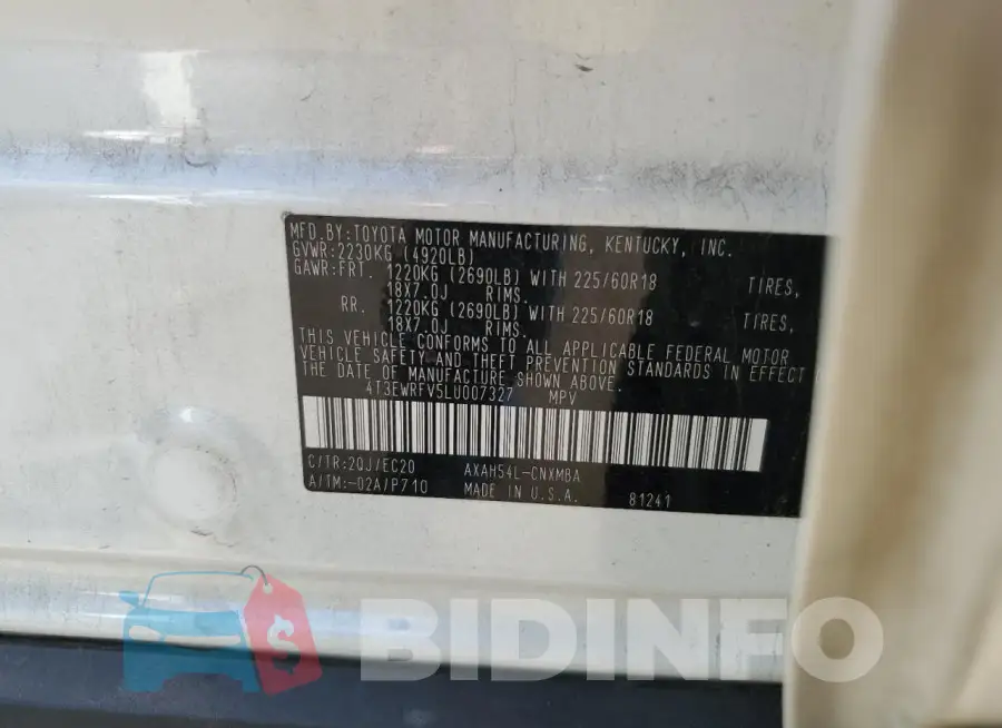 4T3EWRFV5LU007327 Photo# 13
