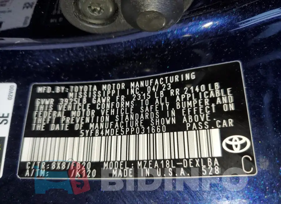 5YFB4MDE5PP031660 Photo# 12