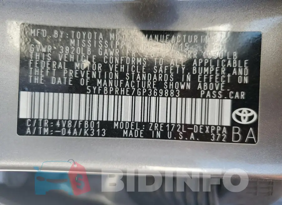 5YFBPRHE7GP369883 Photo# 13