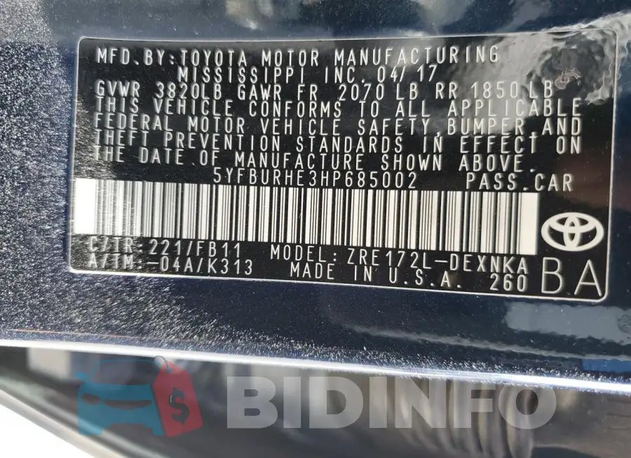 5YFBURHE3HP685002 Photo# 13